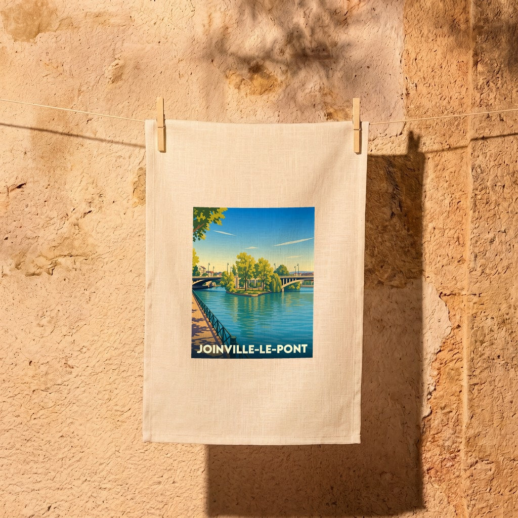 Torchon souvenir de la ville de Joinville-le-Pont avec une illustration stylisée.