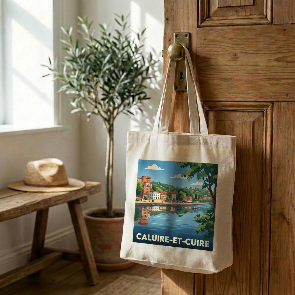 Tote bag souvenir de la ville de Caluire-et-Cuire avec une illustration stylisée.