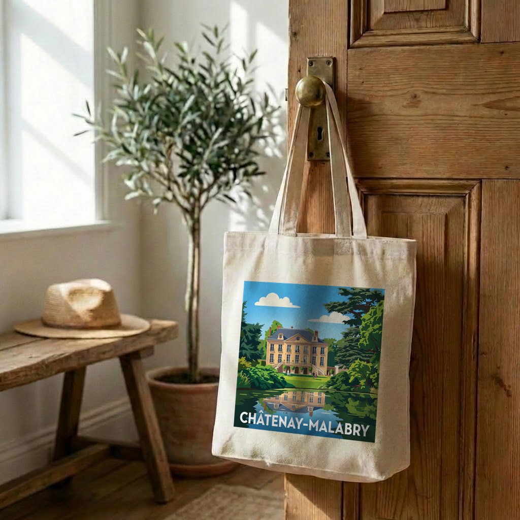 Tote bag souvenir de la ville de Châtenay-Malabry avec une illustration stylisée.