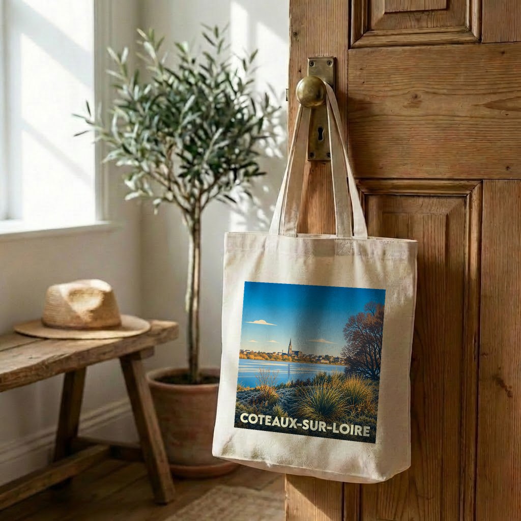 Tote bag souvenir de la ville de Coteaux-sur-Loire avec une illustration stylisée.