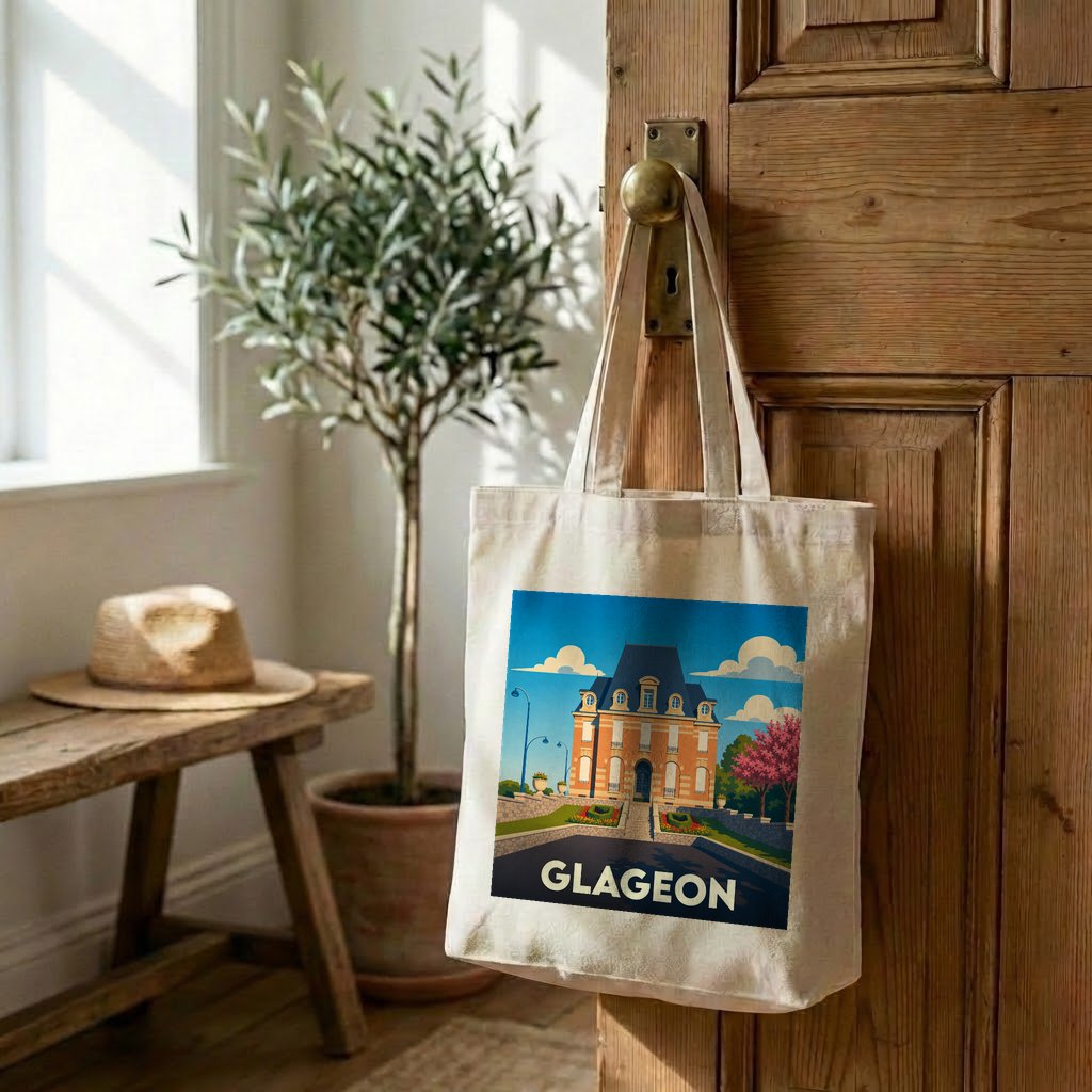 Tote bag souvenir de la ville de Glageon avec une illustration stylisée.