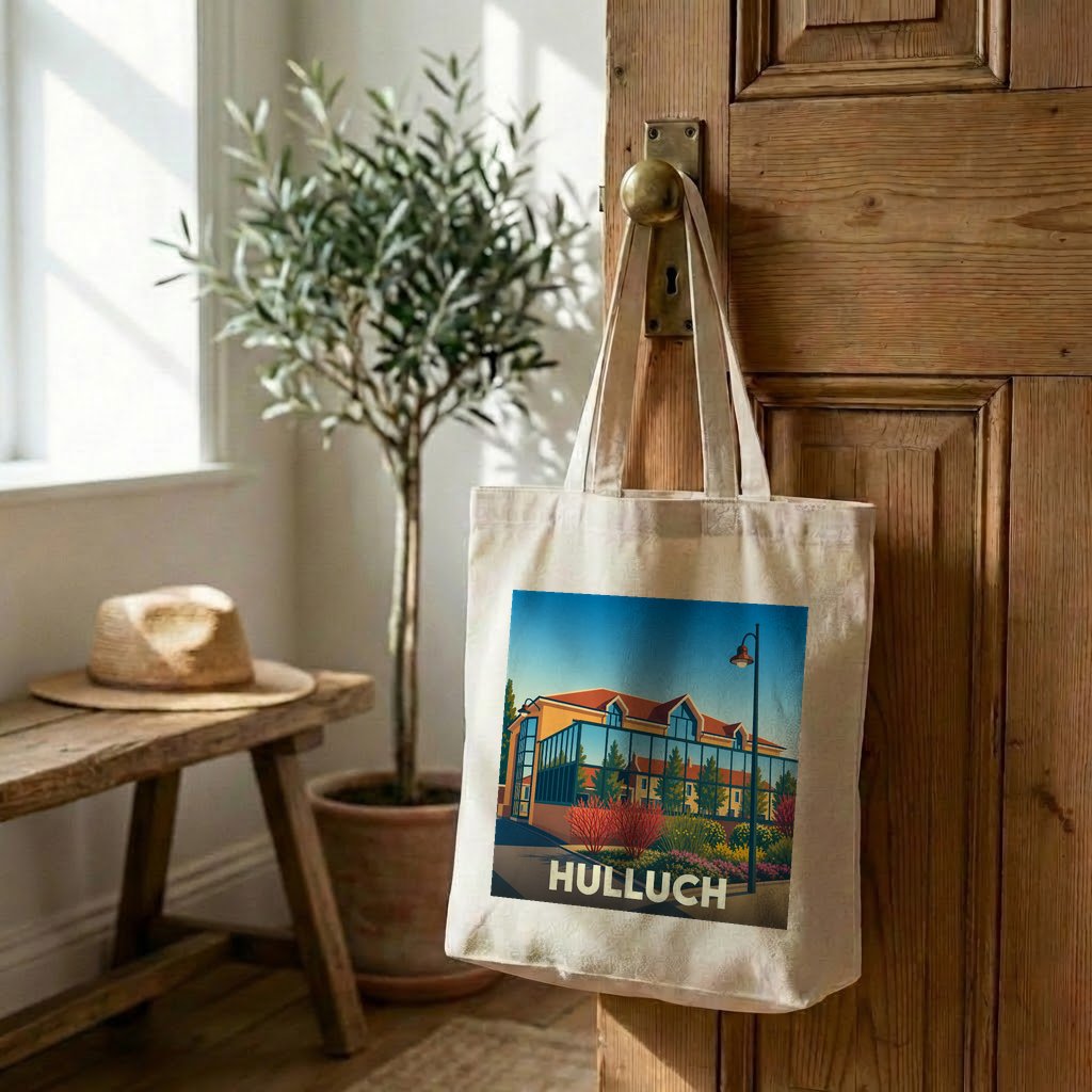 Tote bag souvenir de la ville de Hulluch avec une illustration colorée et stylisée.