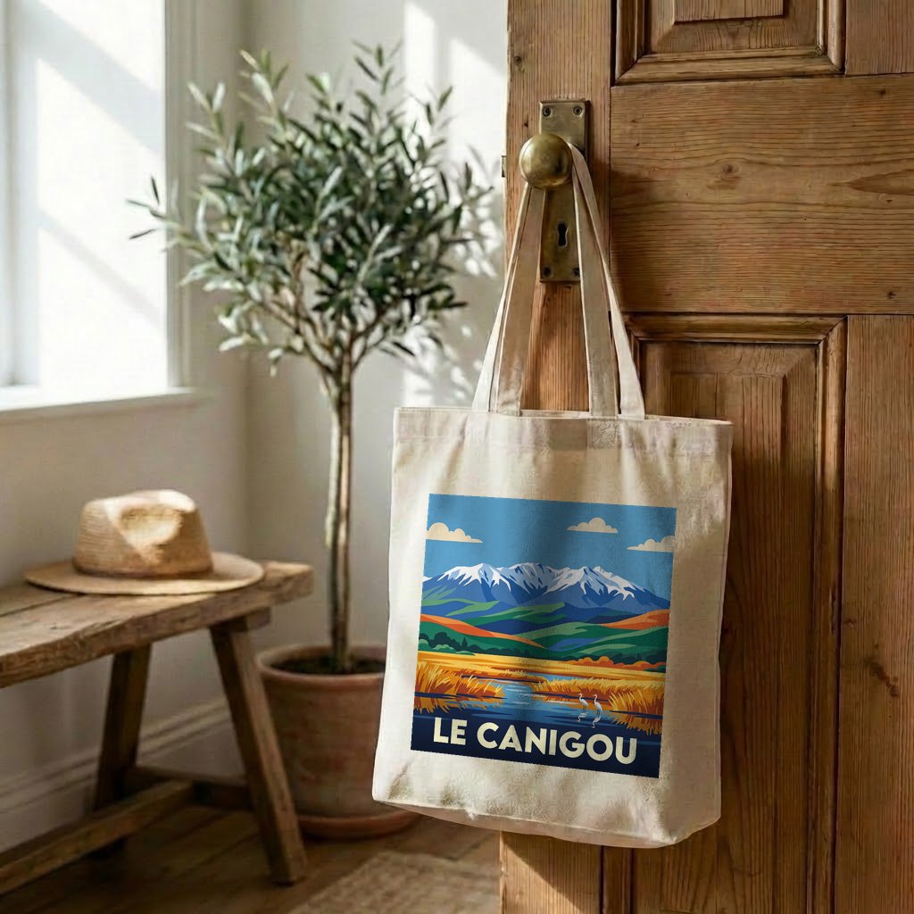 Tote bag souvenir de Le Canigou avec une illustration stylisée.