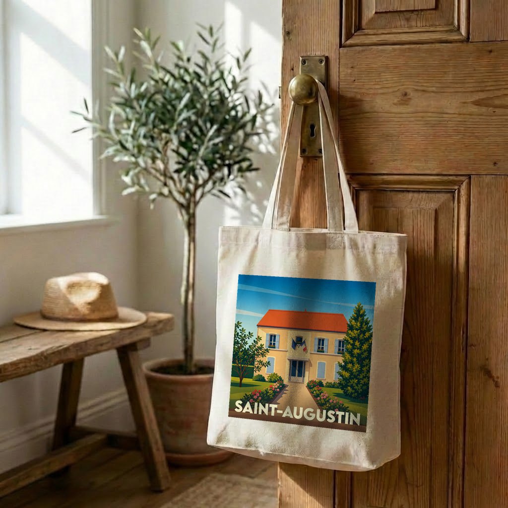 Tote bag souvenir de la ville de Saint-Augustin avec une illustration stylisée.