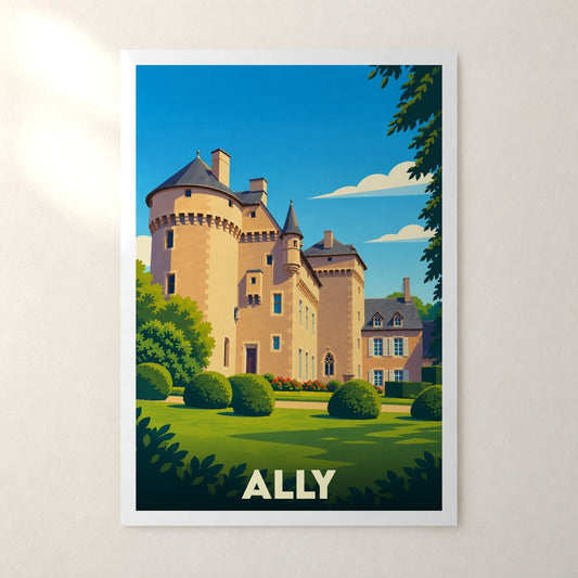 Affiche Ally (Cantal) – sans cadre, accrochée au mur