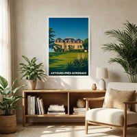 Affiche souvenir de la ville d'Artigues-près-Bordeaux avec une illustration stylisée d'une grande demeure bourgeoise.