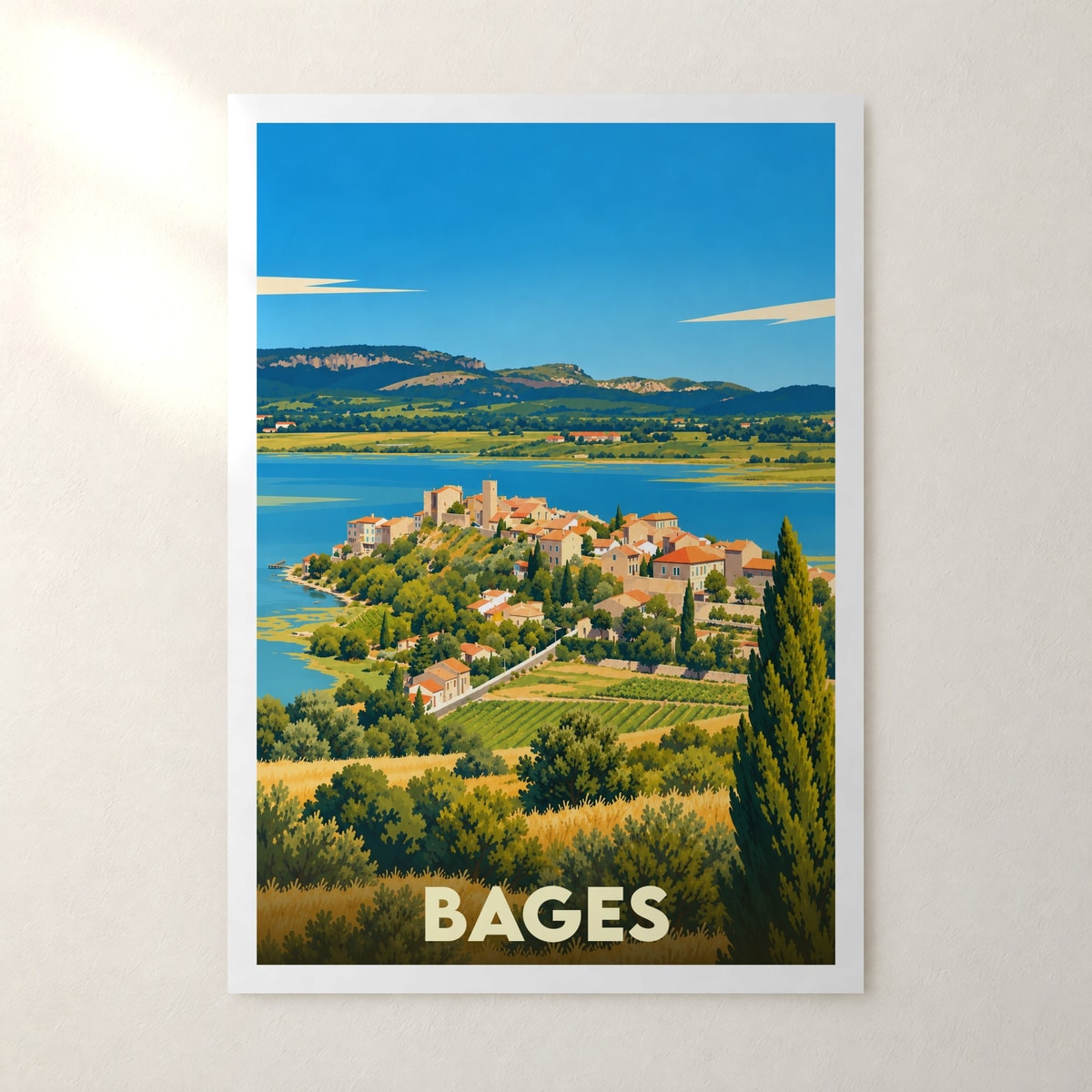 Affiche Bages (Aude) – sans cadre, accrochée au mur