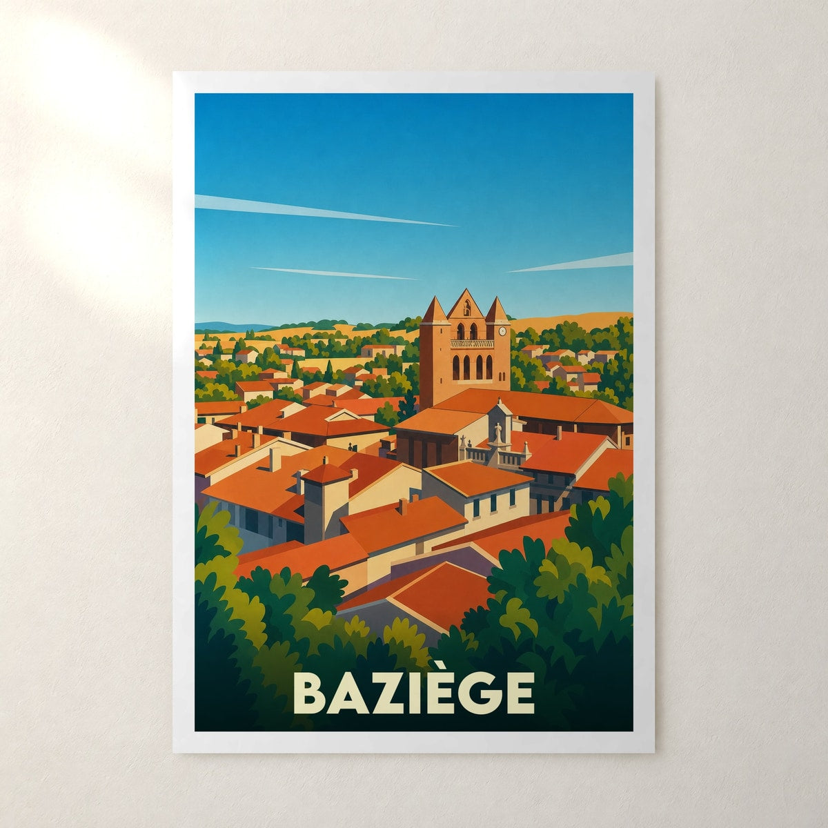 Affiche Baziège – sans cadre, accrochée au mur