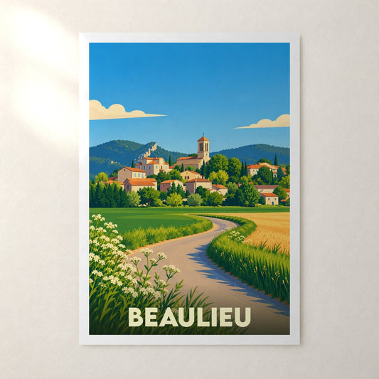 Affiche Beaulieu (Ardèche) – sans cadre, accrochée au mur