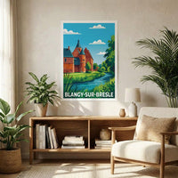 Affiche souvenir de la ville de Blangy-sur-Bresle avec une illustration stylisée.