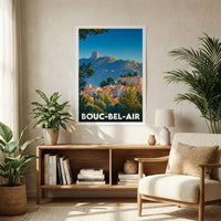 Affiche souvenir de la ville de Bouc-Bel-Air avec une illustration stylisée.