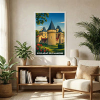 Affiche souvenir de la ville de Boulazac Isle Manoire avec une illustration stylisée de son château.