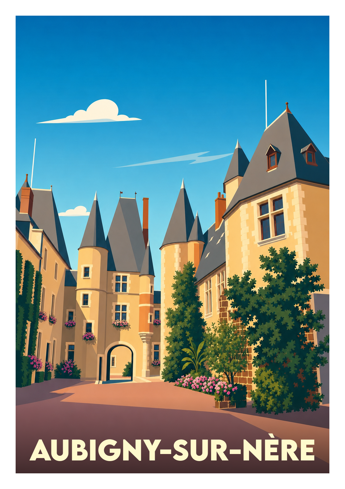 Affiche souvenir de Aubigny-sur-Nère – image brute sans cadre