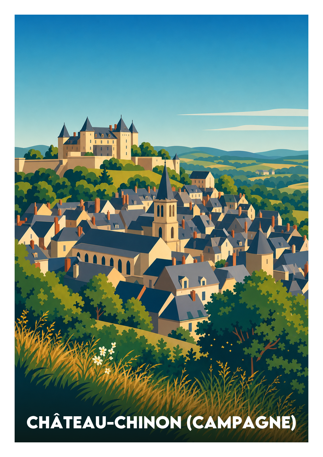 Affiche souvenir de Château-Chinon (Campagne) – image brute sans cadre