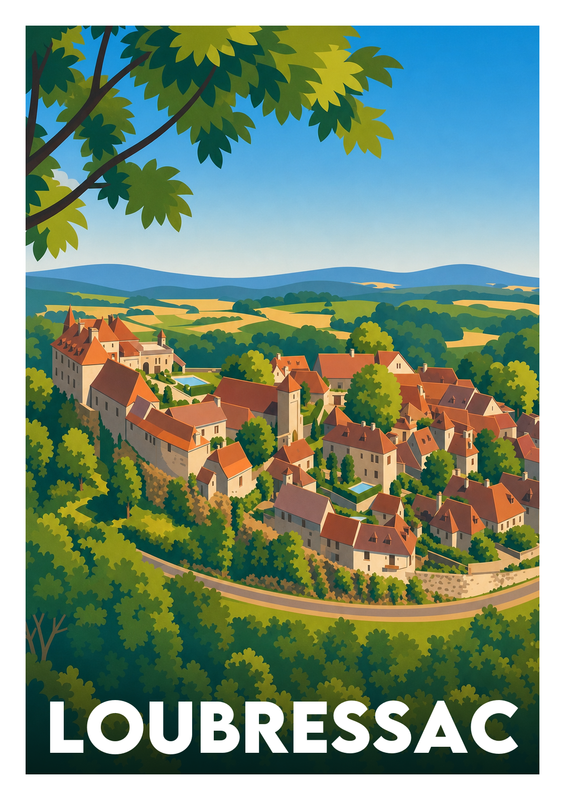 Affiche souvenir de Loubressac – image brute sans cadre