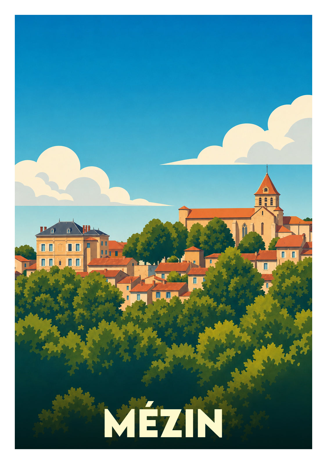 Affiche souvenir de Mézin – image brute sans cadre
