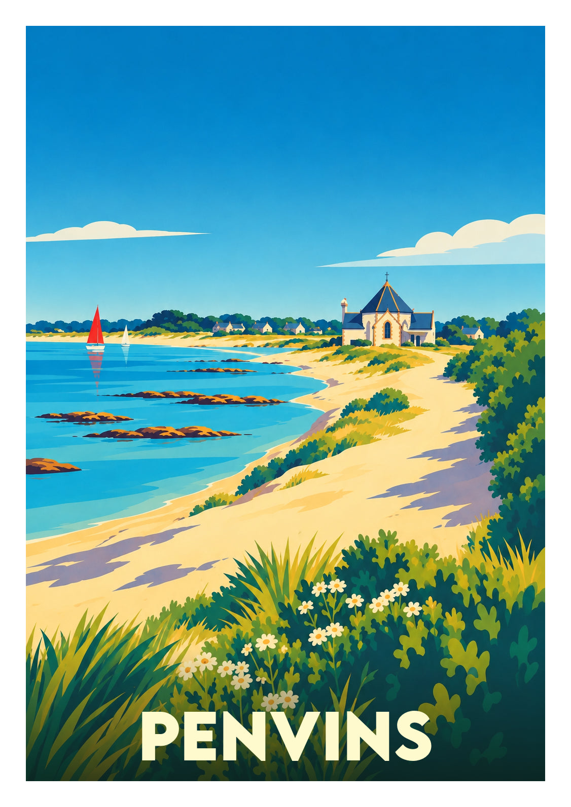 Affiche souvenir de Penvins – image brute sans cadre