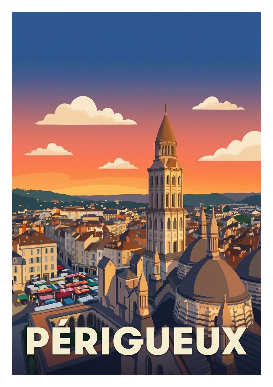 Affiche souvenir de Périgueux – image brute sans cadre