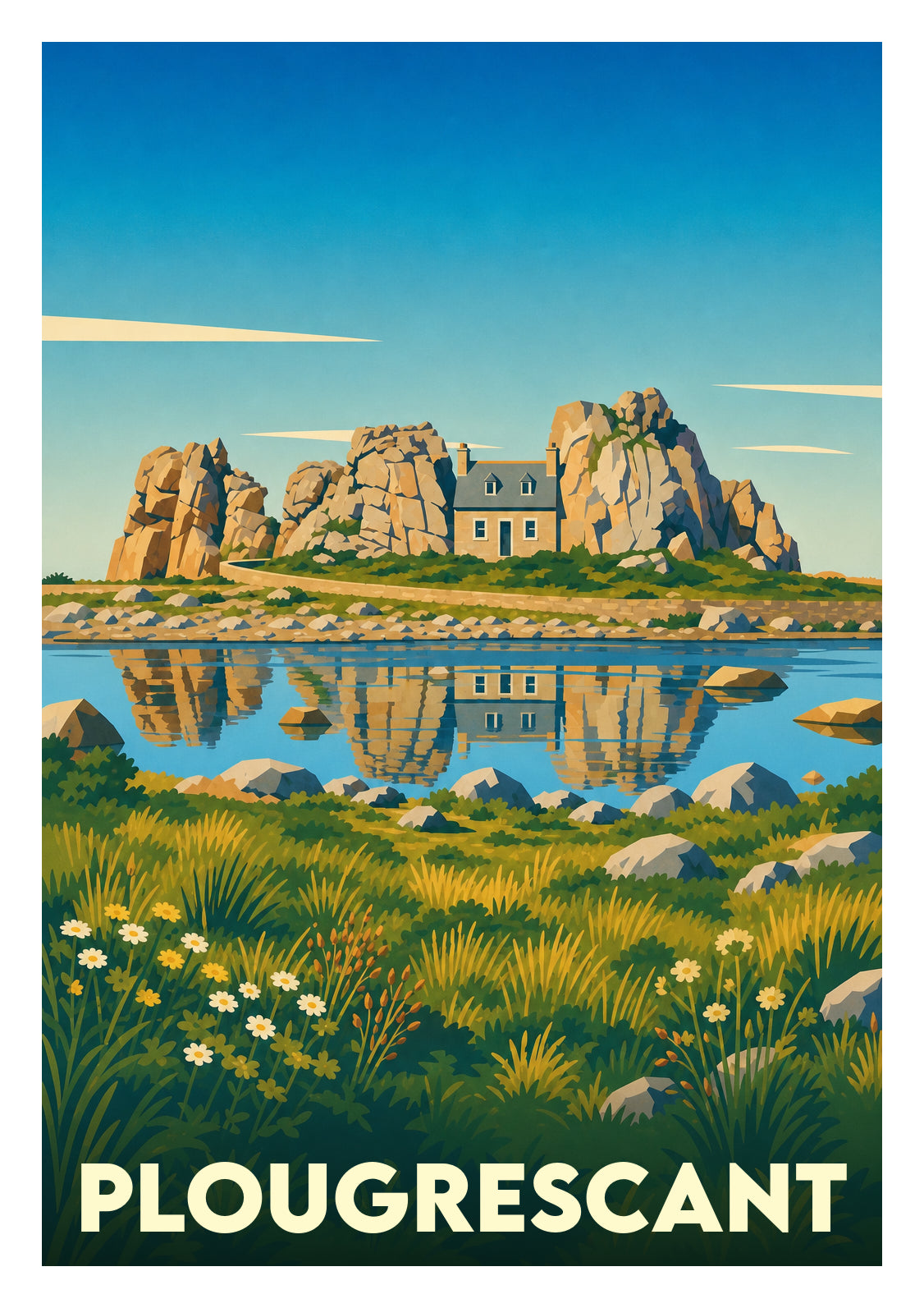 Affiche souvenir de Plougrescant – image brute sans cadre