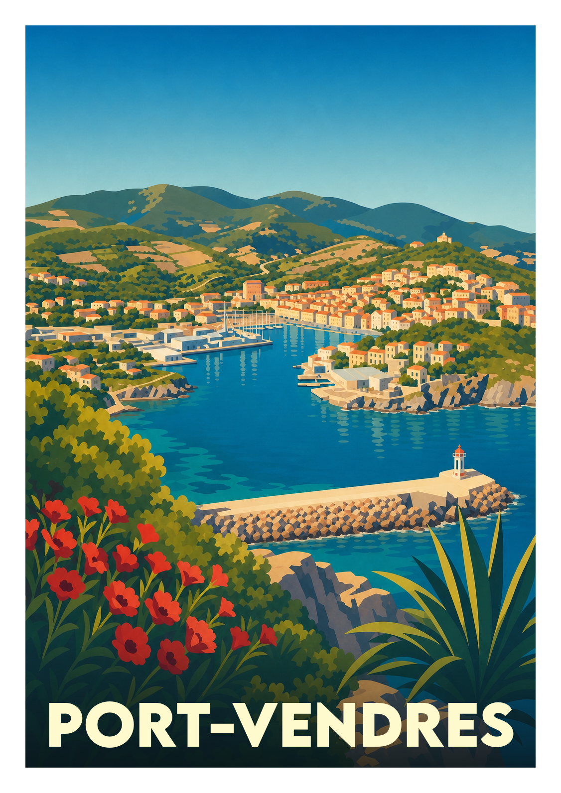 Affiche souvenir de Port-Vendres – image brute sans cadre
