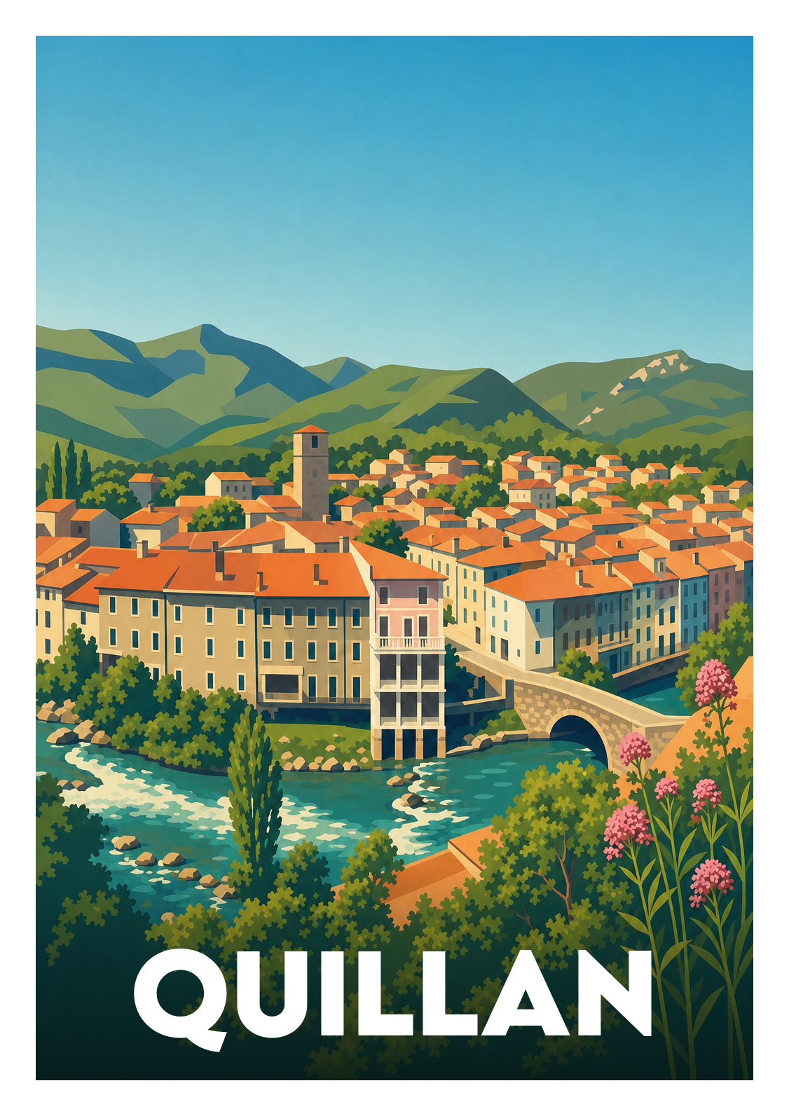 Affiche souvenir de Quillan – image brute sans cadre