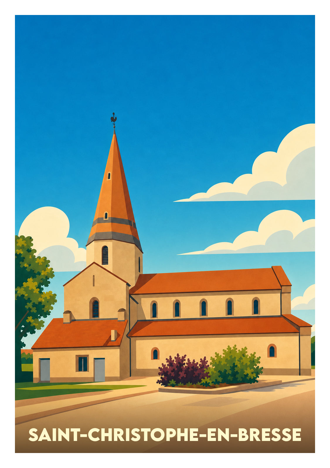 Affiche souvenir de Saint-Christophe-en-Bresse – image brute sans cadre