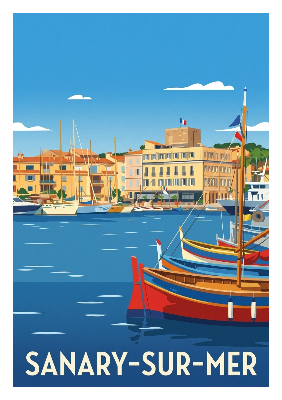 Affiche souvenir de Sanary-sur-Mer – image brute sans cadre