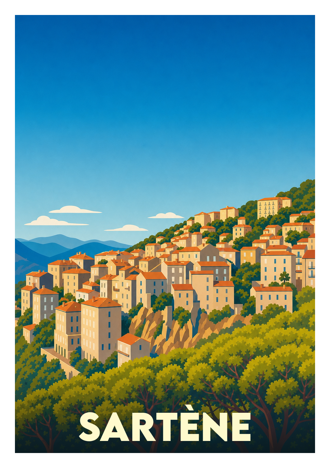 Affiche souvenir de Sartène – image brute sans cadre