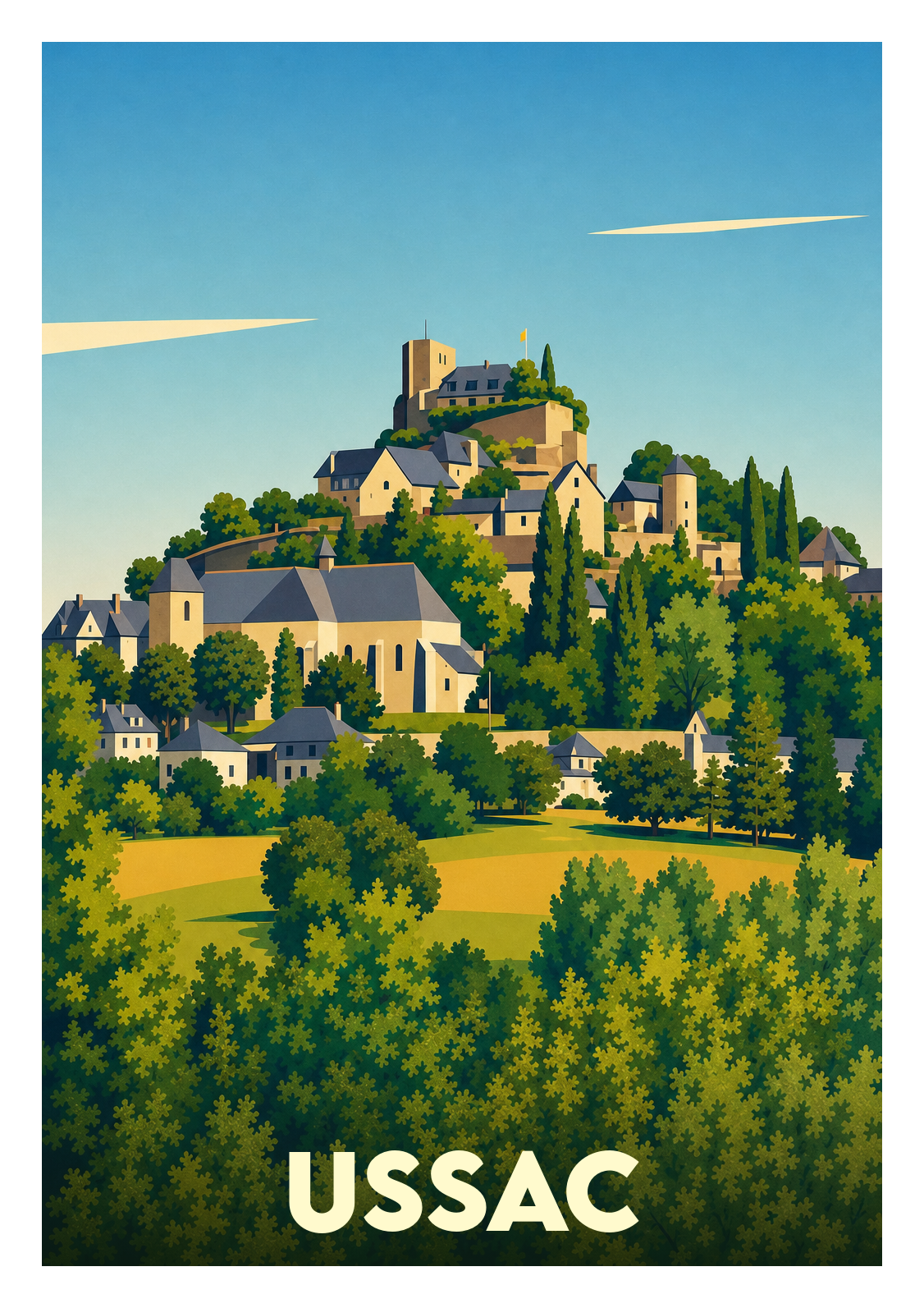 Affiche souvenir de Ussac – image brute sans cadre