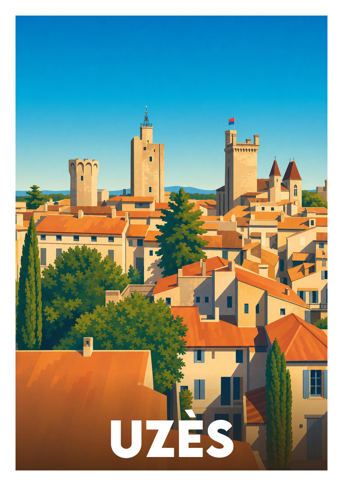Affiche souvenir de Uzès – image brute sans cadre
