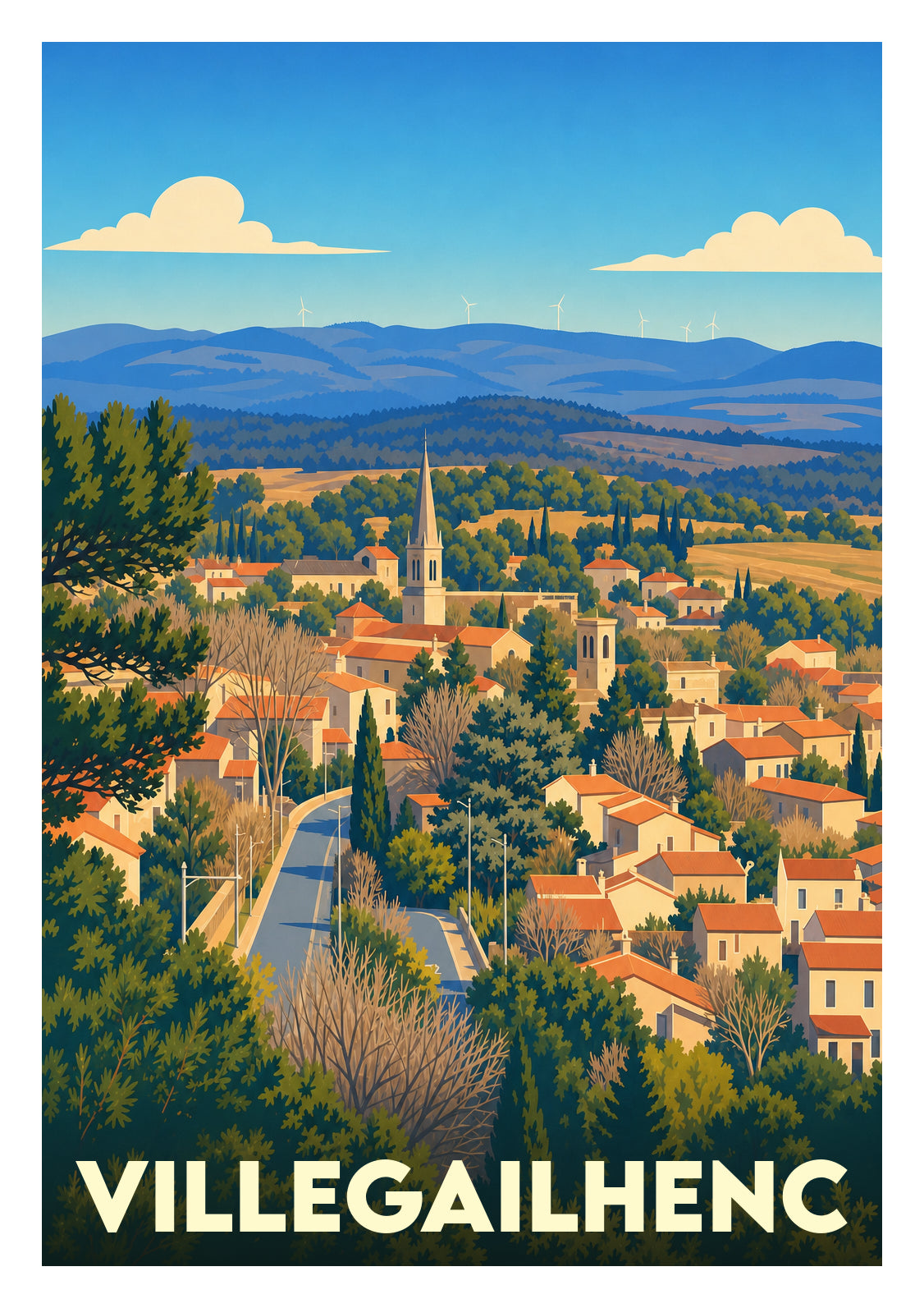 Affiche souvenir de Villegailhenc – image brute sans cadre