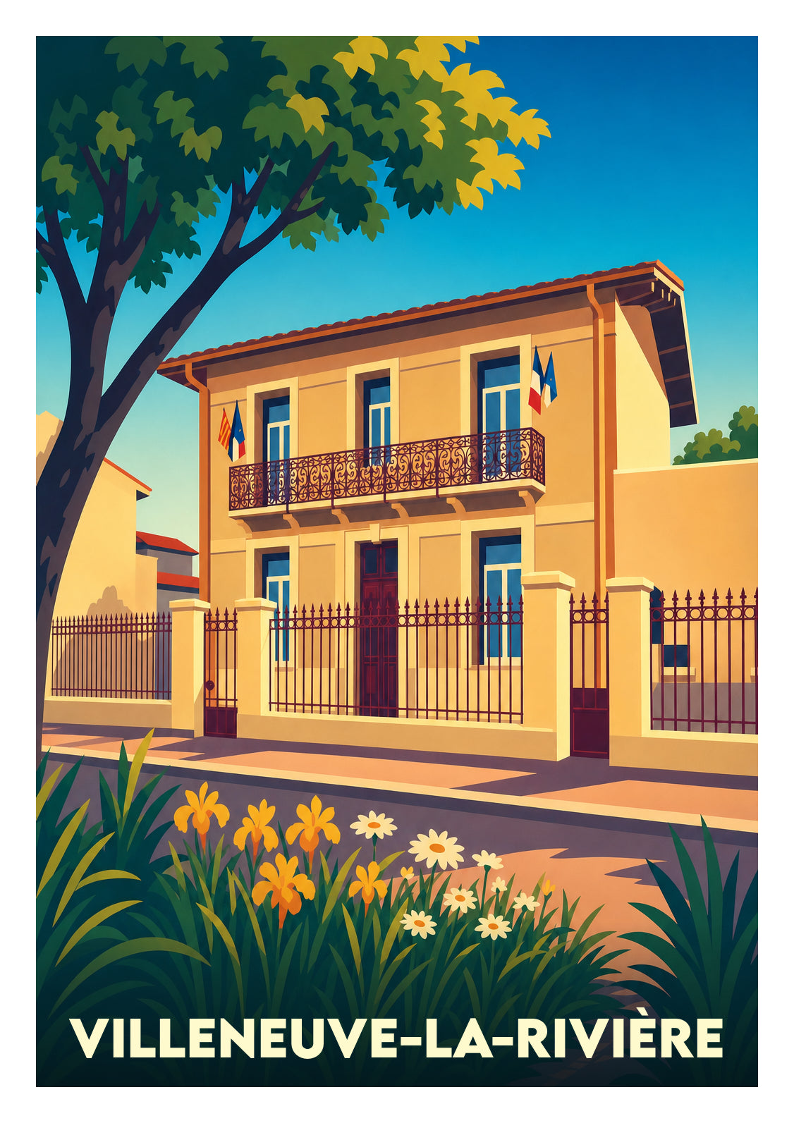 Affiche souvenir de Villeneuve-la-Rivière – image brute sans cadre