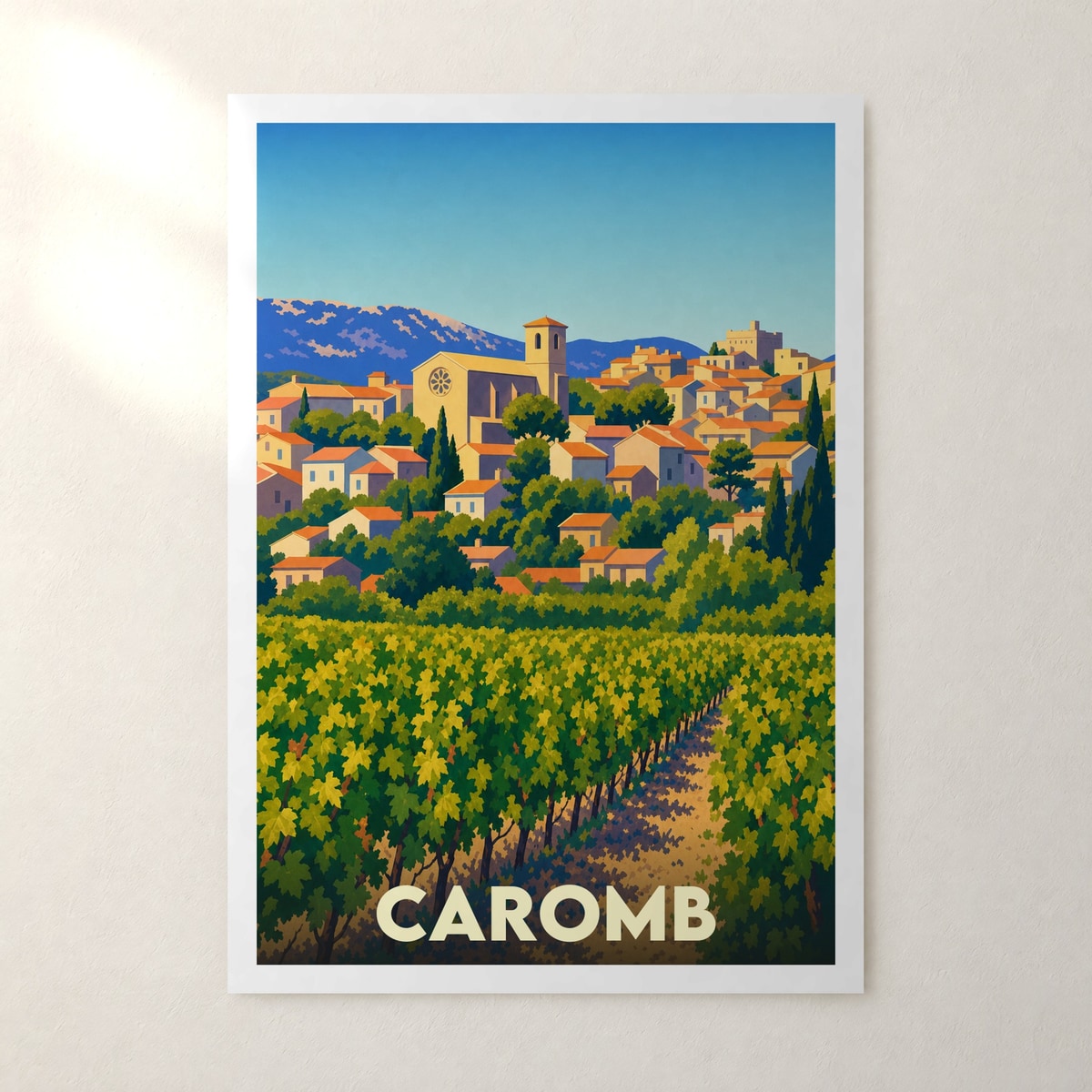 Affiche Caromb – sans cadre, accrochée au mur