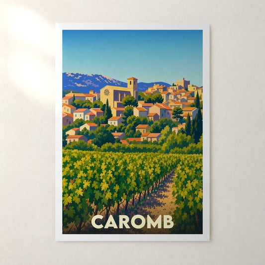 Affiche Caromb – sans cadre, accrochée au mur