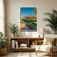 Affiche souvenir de la ville de Carrières-sur-Seine avec une illustration stylisée.