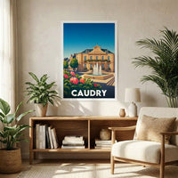 Affiche souvenir de la ville de Caudry avec une illustration stylisée.