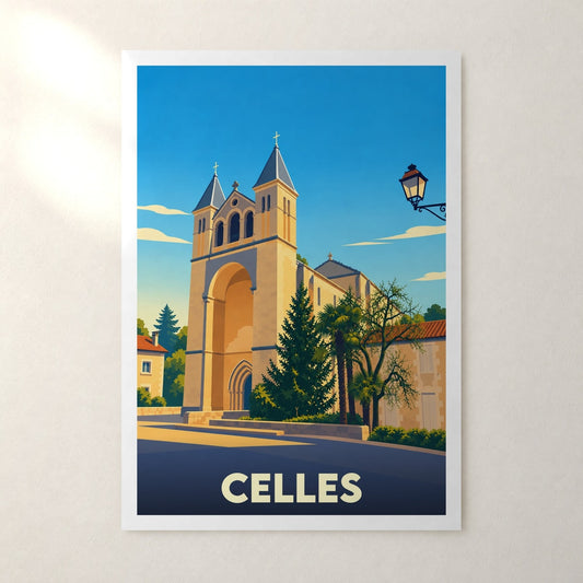Affiche Celles (Dordogne) – sans cadre, accrochée au mur