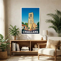 Affiche souvenir de la ville de Challans avec une illustration stylisée.
