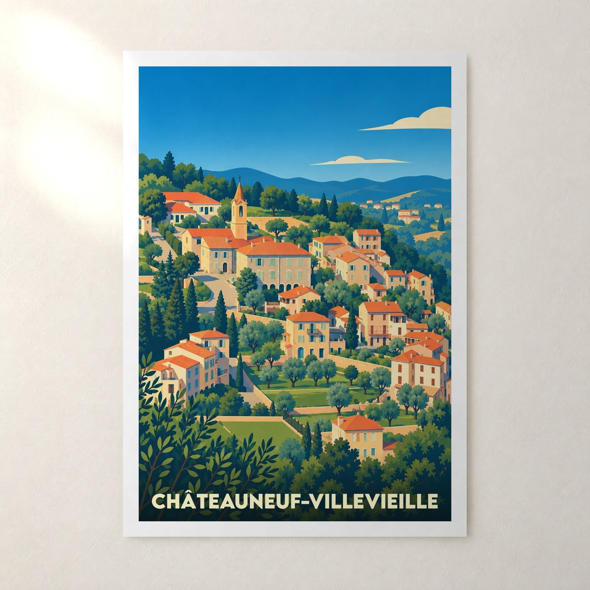 Affiche Châteauneuf-Villevieille – sans cadre, accrochée au mur
