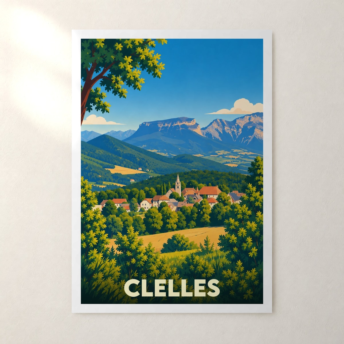 Affiche Clelles – sans cadre, accrochée au mur