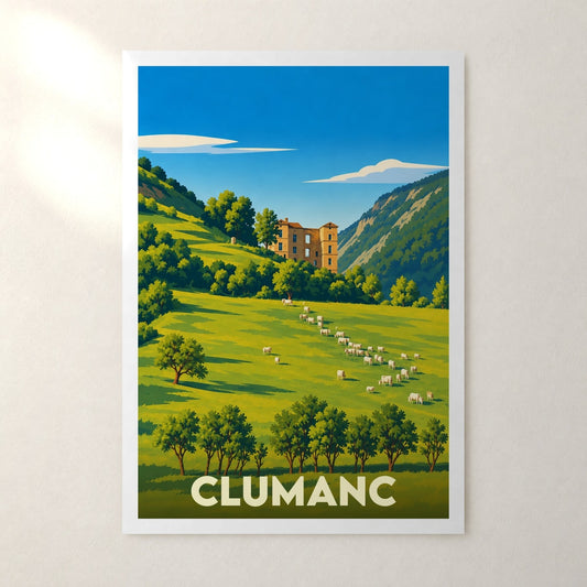 Affiche Clumanc – sans cadre, accrochée au mur