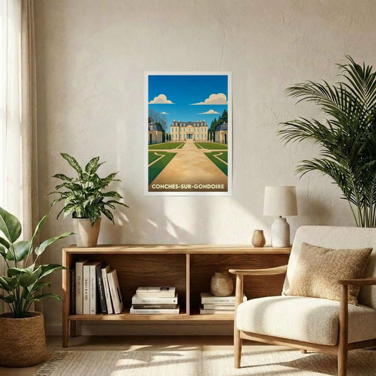 Affiche souvenir de la ville de Conches-sur-Gondoire avec une illustration stylisée de son château.