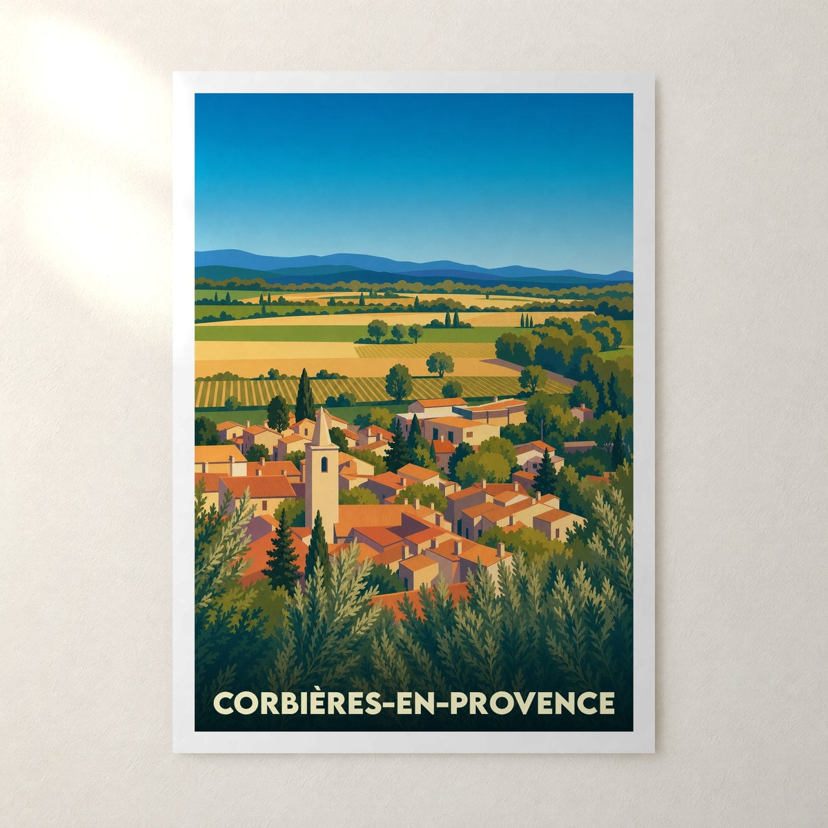 Affiche Corbières-en-Provence – sans cadre, accrochée au mur