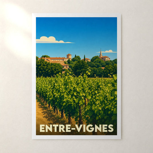 Affiche Entre-Vignes – sans cadre, accrochée au mur