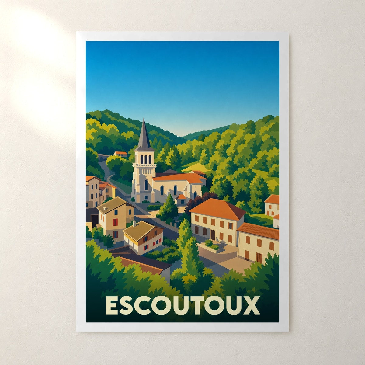 Affiche Escoutoux – sans cadre, accrochée au mur