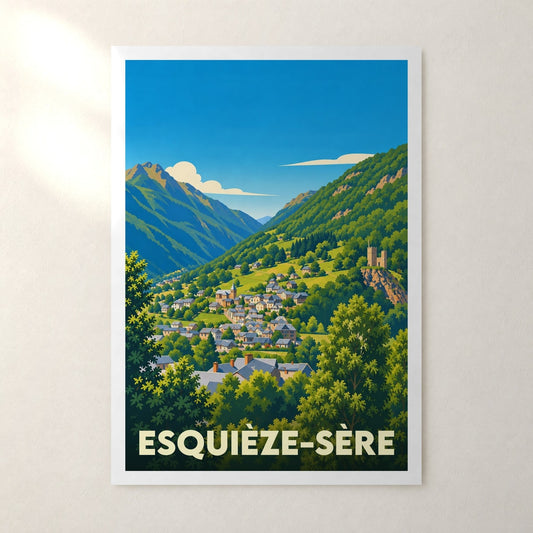 Affiche Esquièze-Sère – sans cadre, accrochée au mur