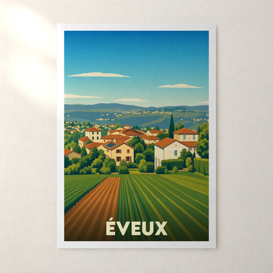 Affiche Éveux – sans cadre, accrochée au mur