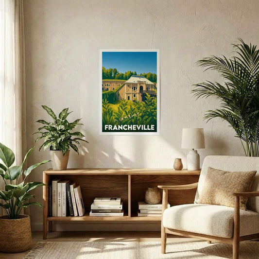 Affiche souvenir de la ville de Francheville avec une illustration stylisée.