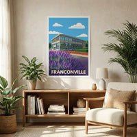 Affiche souvenir de la ville de Franconville avec une illustration graphique et stylisée.