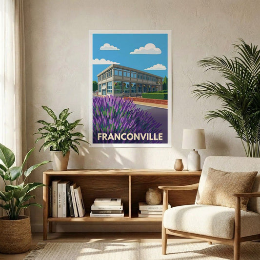 Affiche souvenir de la ville de Franconville avec une illustration graphique et stylisée.